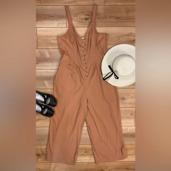 NWT Universal Thread “Iced Tea” Sleeveless Pleated Button Up Jumpsuit Size 16 - Picture 1 of 9